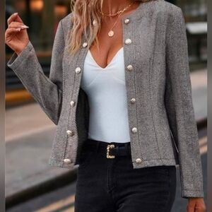 SHEIN Black and White Herringbone Blazer
